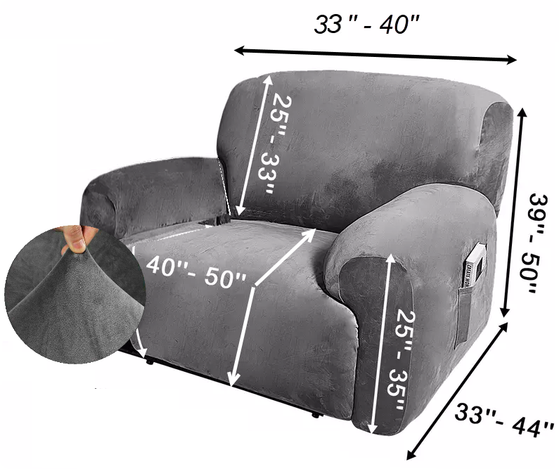 Extra-Wide Single Recliner Sofa Covers in Luxury Velvet 4-Piece Cover Set - Trendy Home Decors and Furnishings