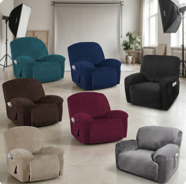 Extra Wide 4-Piece Set-Luxury Velvet Single Recliner Cover - Trendy Home Decors and Furnishings