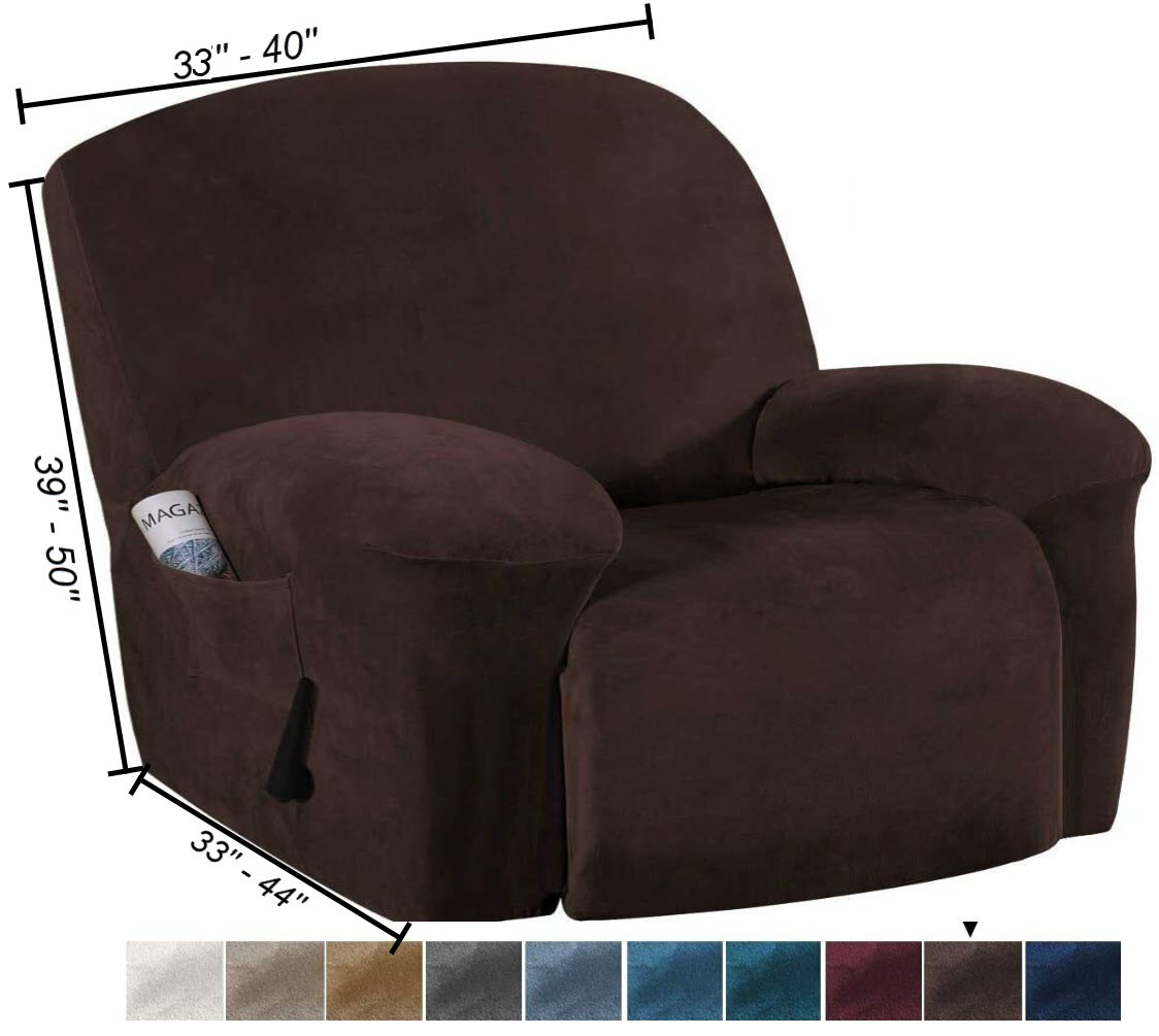 Extra-Wide Single Recliner Sofa Covers in Luxury Velvet 4-Piece Cover Set - Trendy Home Decors and Furnishings