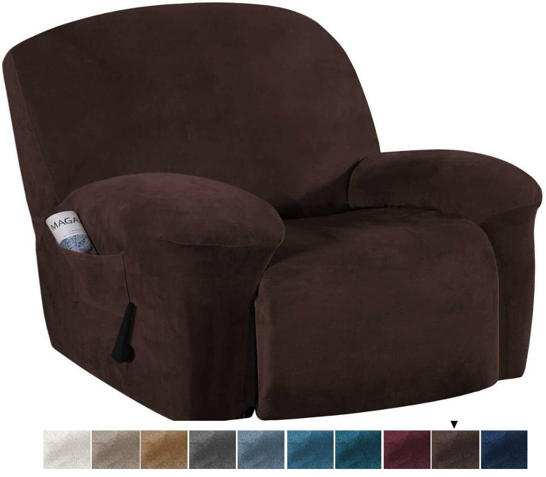 Extra-Wide Single Recliner Sofa Covers in Luxury Velvet 4-Piece Cover Set - Trendy Home Decors and Furnishings