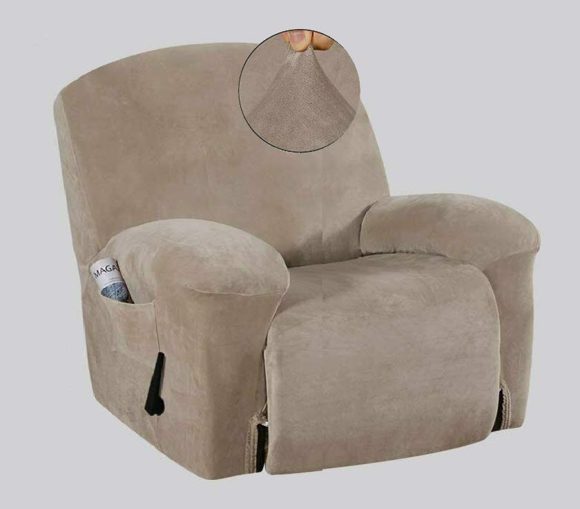 Extra-Wide Single Recliner Sofa Covers in Luxury Velvet 4-Piece Cover Set - Trendy Home Decors and Furnishings