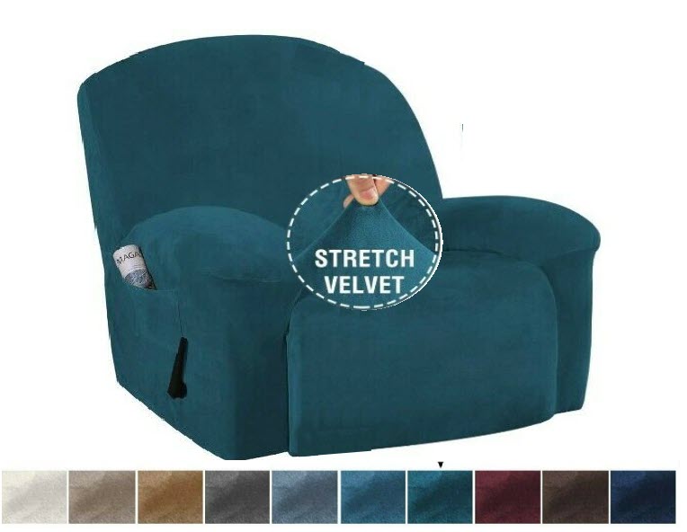 Extra-Wide Single Recliner Sofa Covers in Luxury Velvet 4-Piece Cover Set - Trendy Home Decors and Furnishings