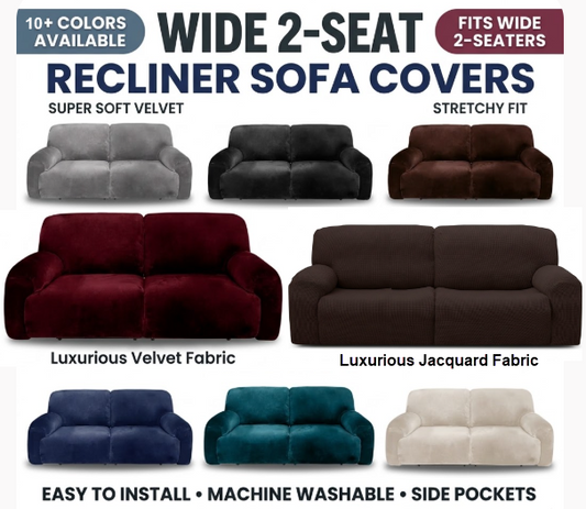 2-Seater Wide Recliner Cover - Stretch Velvet Jacquard fabric Slipcover