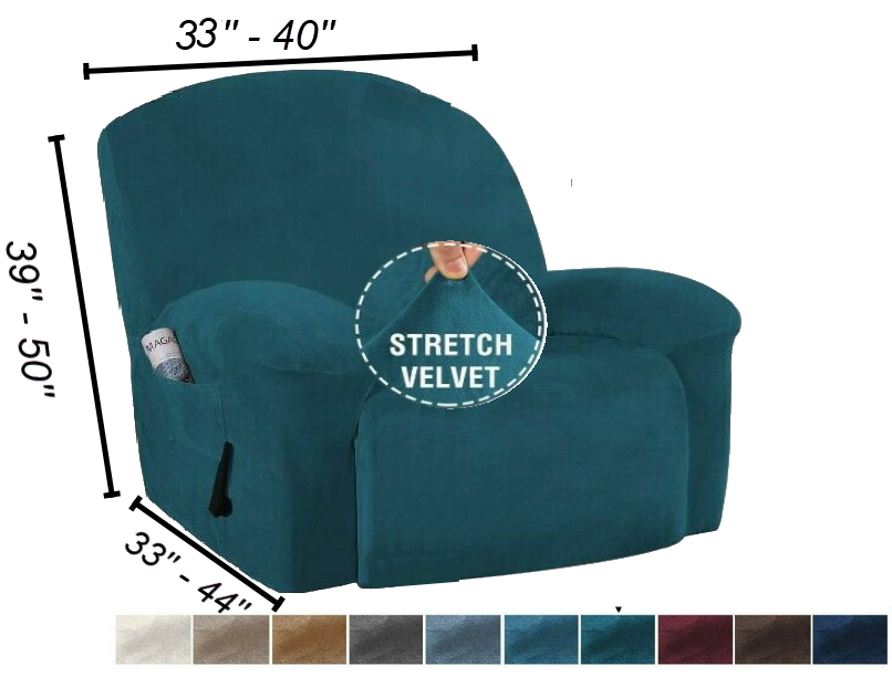 Extra-Wide Single Recliner Sofa Covers in Luxury Velvet 4-Piece Cover Set - Trendy Home Decors and Furnishings