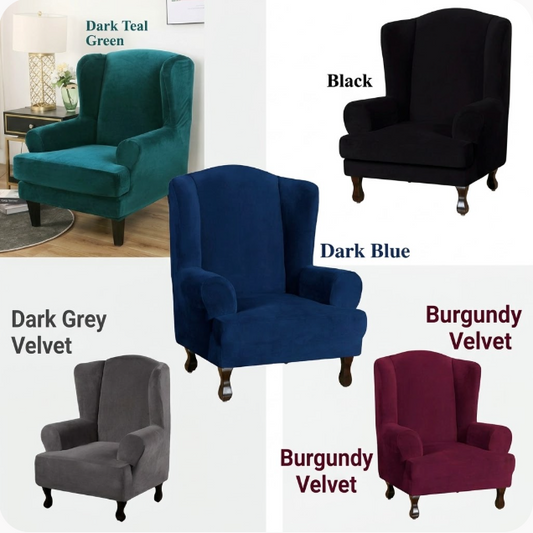 Velvet Stretch Wingback Chair Cover High Back Slipcover for Armchairs - Trendy Home Decors and Furnishings
