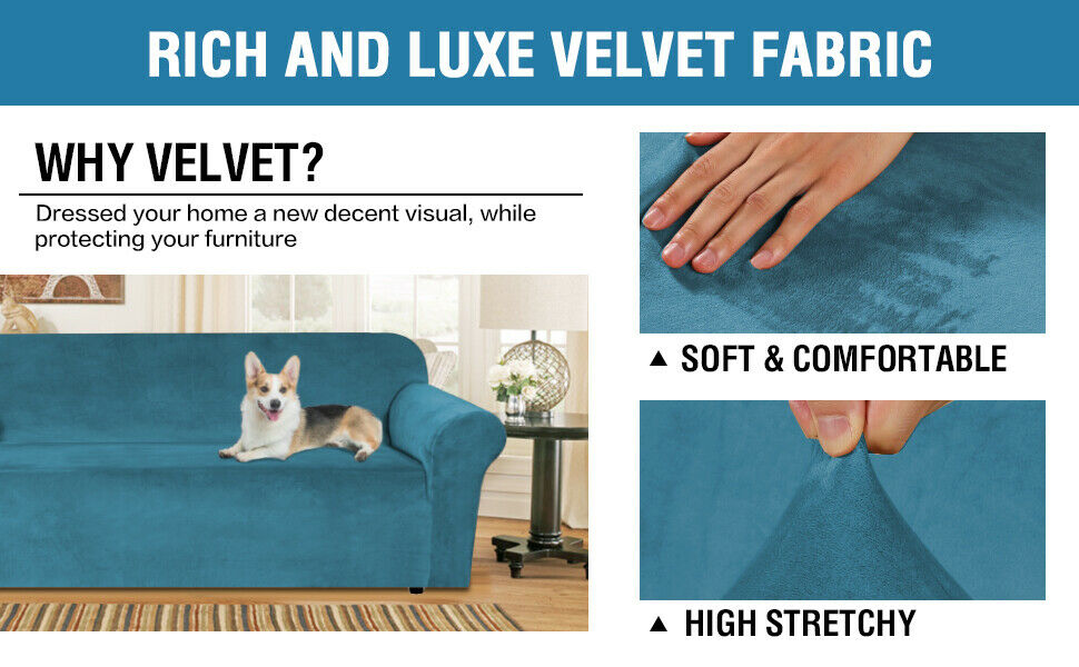 TealGreen Velvet Cover for Standard and Reclining Sofas Couches Lounges Chairs - Trendy Home Decors and Furnishings