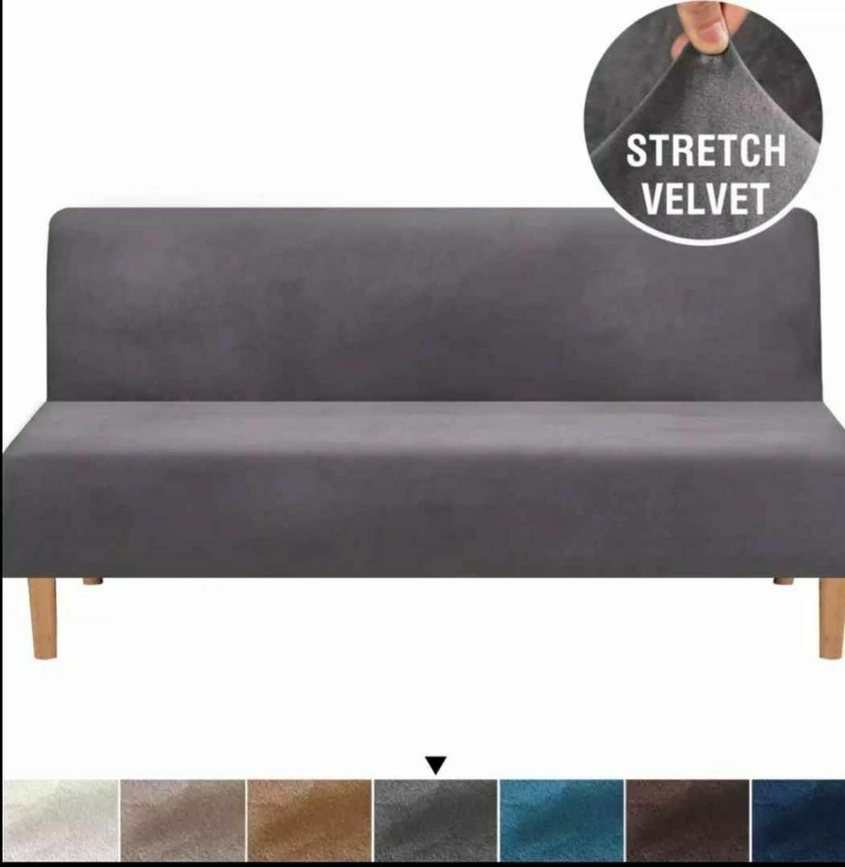 Armless Sofa Bed Cover Velvet Futon Stretch Folding Elastic Slipcover New Grey - Trendy Home Decors and Furnishings