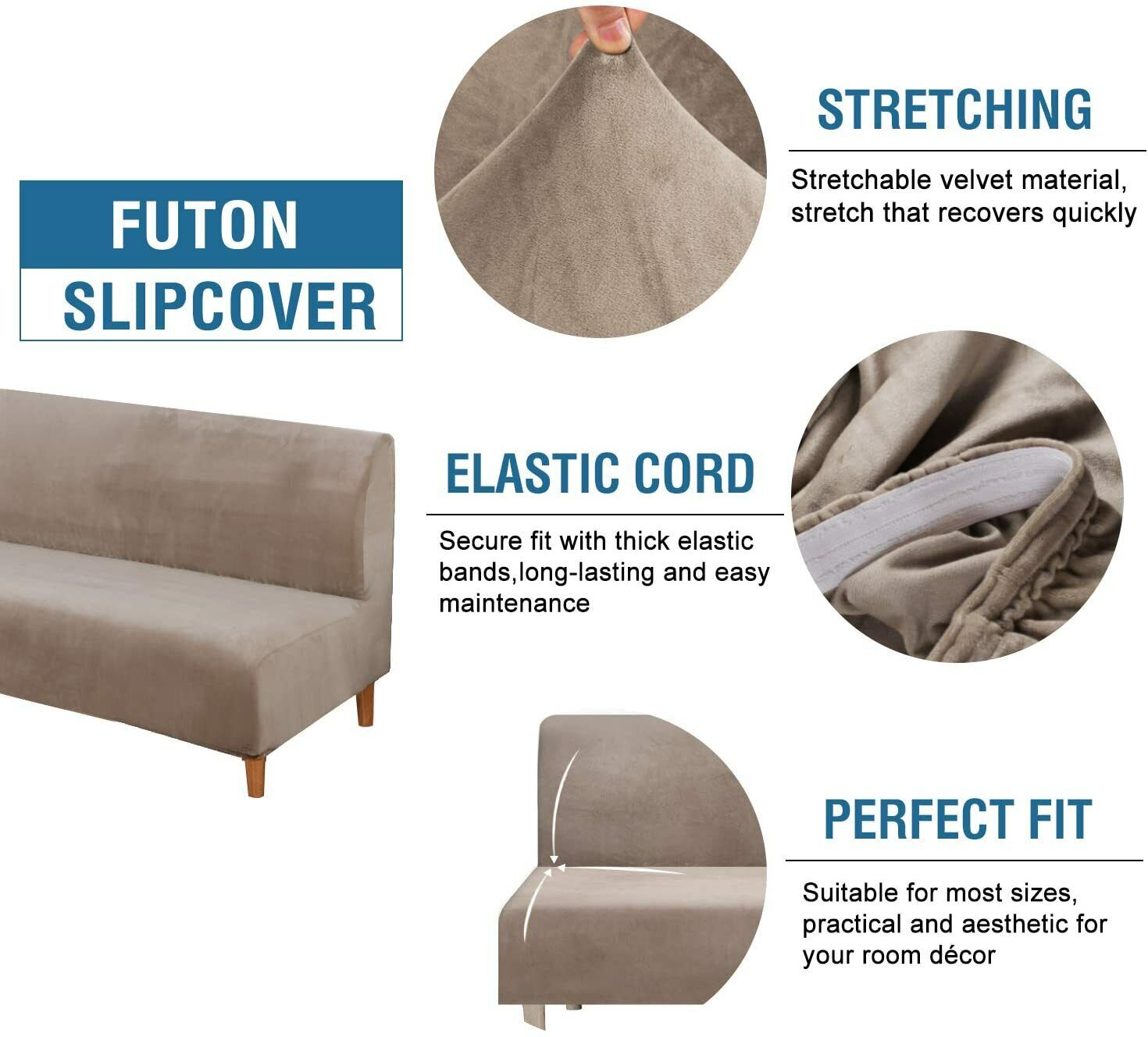 Armless Sofa Bed Futon Cover Velvet Futon Stretch Folding Elastic Slipcover - Trendy Home Decors and Furnishings