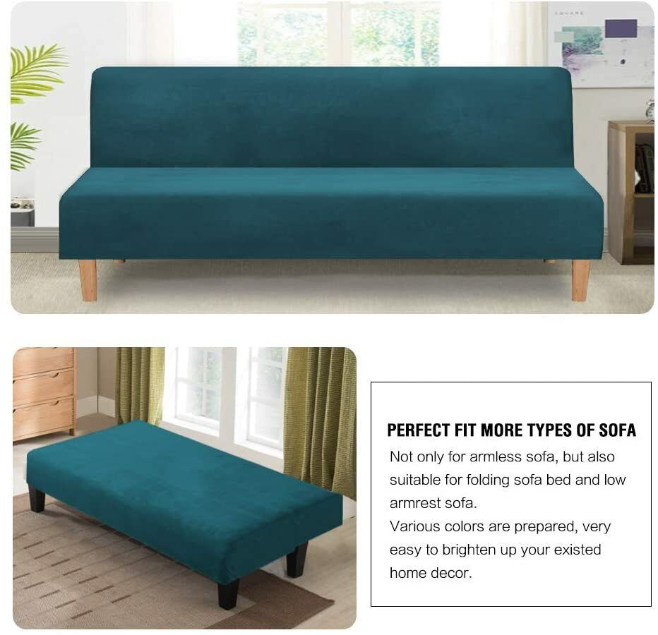 Armless Sofa Bed Futon Cover Velvet Futon Stretch Folding Elastic Slipcover - Trendy Home Decors and Furnishings