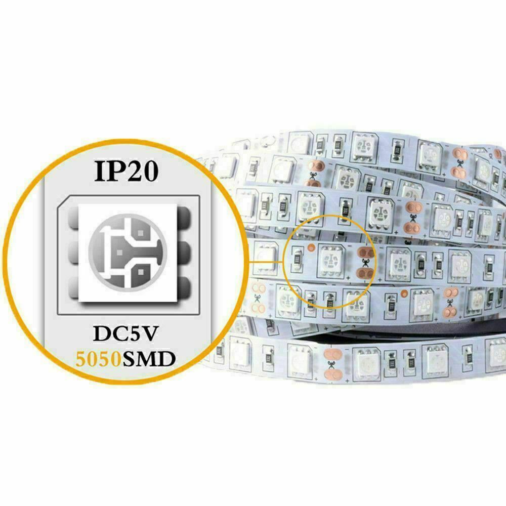 Led Rgb Ip65 RGB LED Strip Lights IP65 Waterproof 5050 5M 30 LEDs 5V USB Bluetooth ...