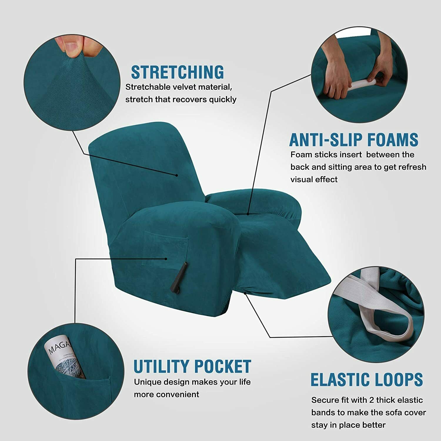TealGreen Velvet Cover for Standard and Reclining Sofas Couches Lounges Chairs - Trendy Home Decors and Furnishings