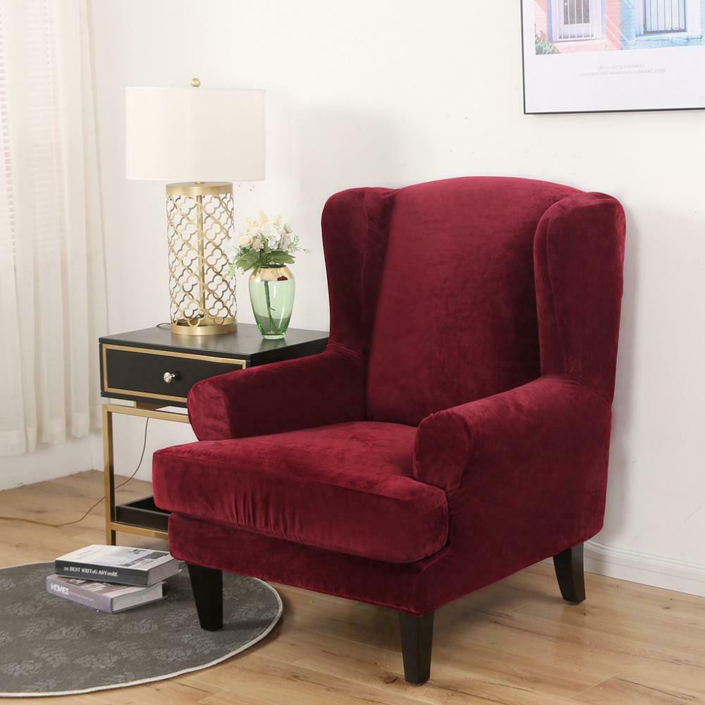 Wingback chair cover Velvet high back stretch full fit cover slipcover furniture - Trendy Home Decors and Furnishings